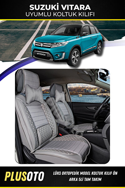 PlusOto مجموعة غطاء مقعد السيارة باللون الرمادي المتوافق مع سوزوكي فيتارا بلس...