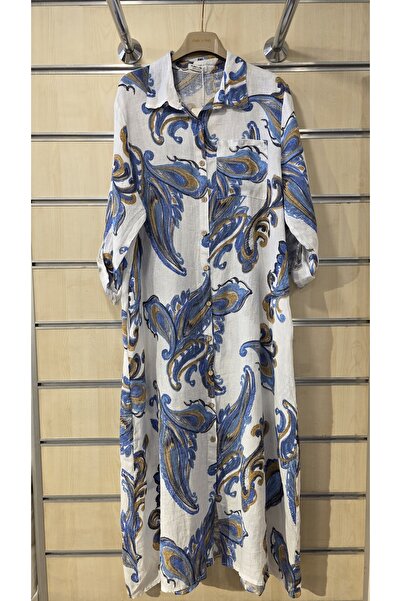 Park Moda فستان من الكتان الإيطالي من باك مودا، فستان قميص بنمط شال