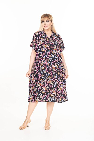 mervemoda Rochie rochie de vară cu mâneci scurte, lungime scurtă, țesute de vară, mărime mare