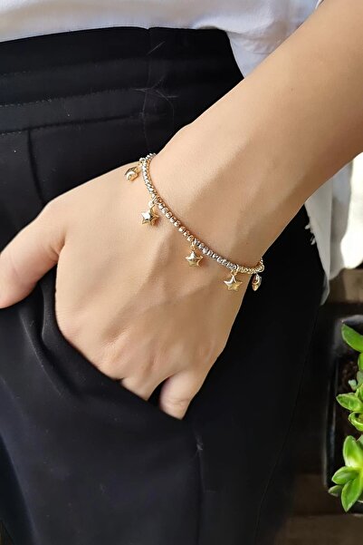 Utku Kuyumculuk 14 AYAR PARLAK ÜÇ RENK TOPLARDAN OLUŞAN YILDIZ CHARMLI ALTIN ...