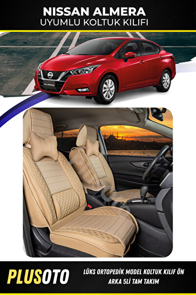 PlusOto مجموعة غطاء مقعد السيارة باللون البيج المتوافق مع سلسلة Nissan Almera...