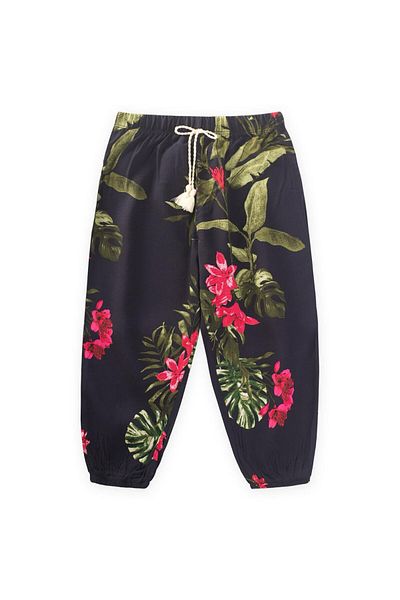 Cigit Patterned Ankle Length Baggy 3-9 Years Old Big Leaf Pattern