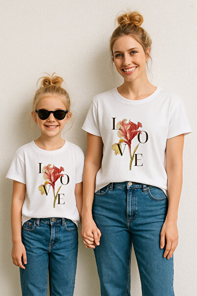 MYADA تي شيرت مطبوع عليه زهرة الحب متطابق للأم والابنة 22706