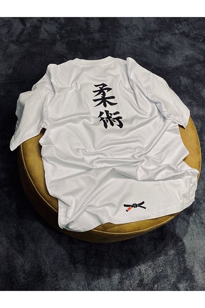 Spark Collection Tricou alb Jiu Jitsu, 100% bumbac, Relax Fit Crew Deck