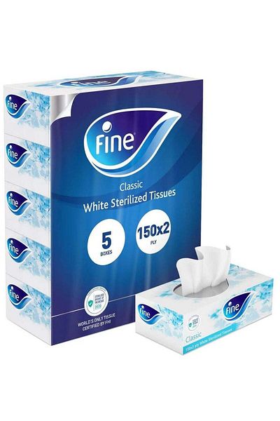 FINE Classic Sterilized Facial Tissues 2 Ply 150 Sheets White Pack of 5