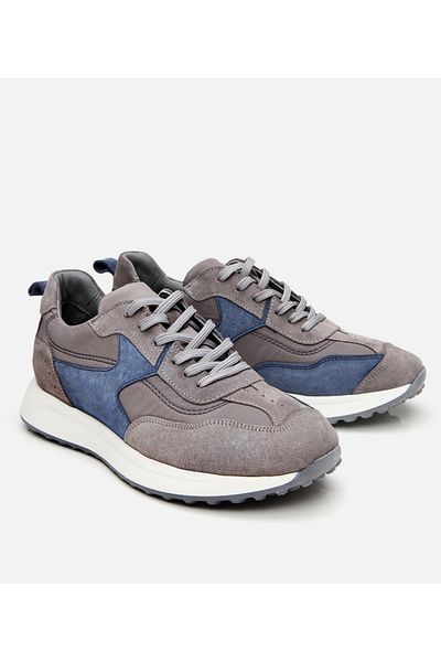 Hotiç Men's Suede Leather Gray Ultra Light Sole Sports Shoes