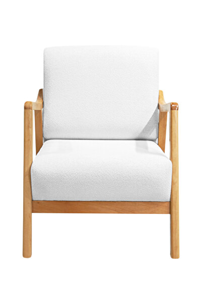 Zem Favela Bohem Ahşap Ayaklı Beyaz Teddy Kumaş Berjer V01