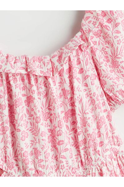 LC Waikiki Rochie albă pentru fete cu flori LCW Kids