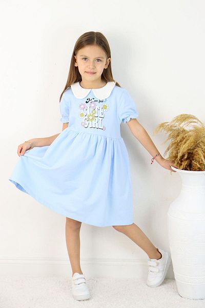Çocuksan Baby&Kids Wear Rochie cu mânecă scurtă pentru fetiță, albastră, cu guler pentru bebeluși – Rochie de vară casual din bumbac, elegantă și confortabilă