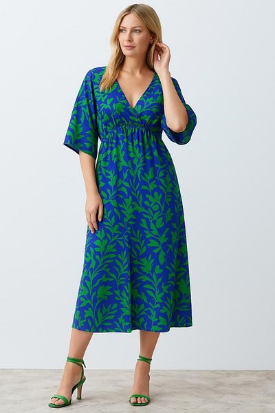 HAKKE Floral Patterned Midi Length Dress with Slit Detail