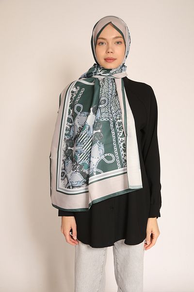 Dia Vela Emerald Green and Ice Blue Geometric Patterned Soft Shawl