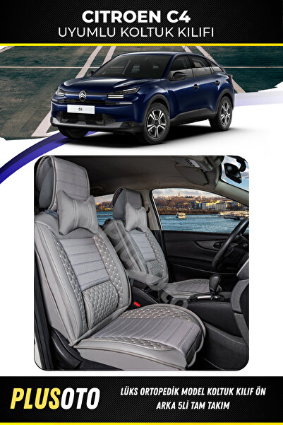 PlusOto مجموعة أغطية مقاعد السيارة باللون الرمادي المتوافقة مع Citroen C4 Plu...
