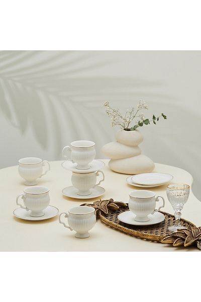 Karaca Karaca Malta Kaffeetassen-Set für 6 Personen – 100 ml, Porzellan, Elegant &amp; Alltagstauglich