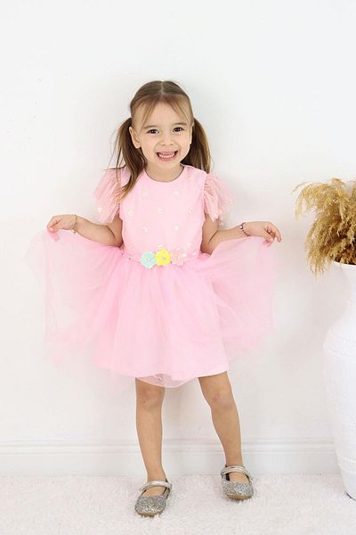 Çocuksan Baby&Kids Wear Girl's Pink Princess Dress – Tulle, Flower Embroidery, Stylish for Birthdays and Special Occasions
