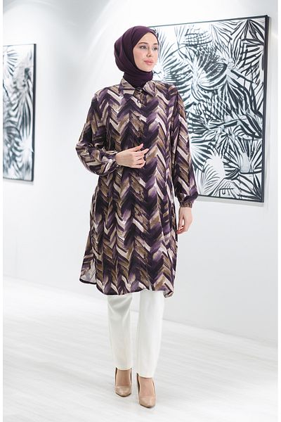 sefamerve Viscose Buttoned Tunic 992032g-01 Plum Brown