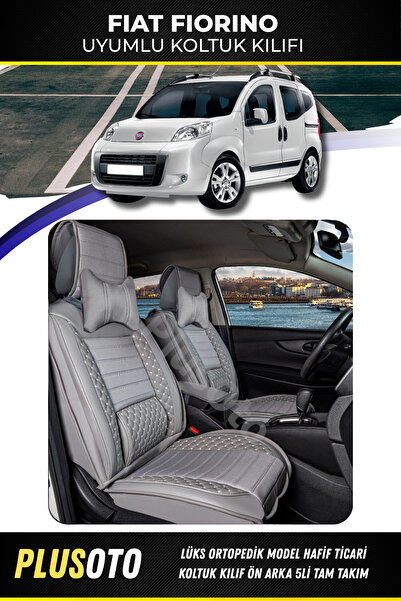 PlusOto مجموعة أغطية مقاعد السيارة باللون الرمادي المتوافقة مع سلسلة Fiat Fio...