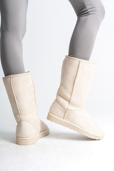 Zerenyus PUKİ Premium Fur Inside Suede Γυναικείες Μπότες Κρέμα