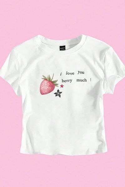 EFBUTİK White I Love You Berry Much Crop