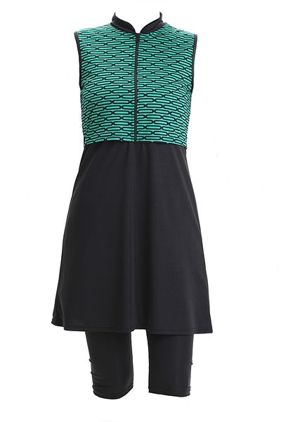 sefamerve Patterned Sleeveless Pool Swimsuit 2511-02 Emerald Green Black