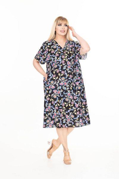 mervemoda Γυναικείο φόρεμα με κοντό μανίκι καλοκαιρινό υφαντό φόρεμα μεγάλου μεγέθους