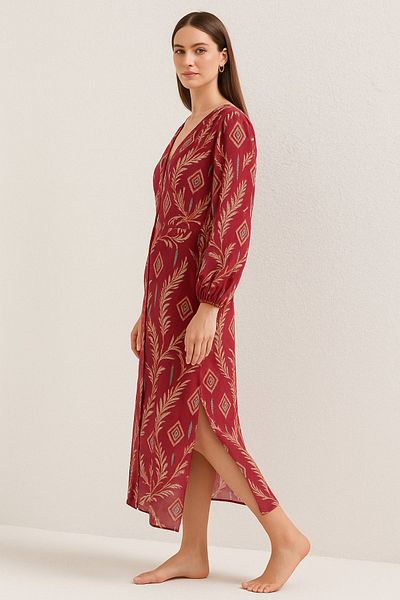 HAKKE Floral Patterned Midi Length Dress with Slit Detail