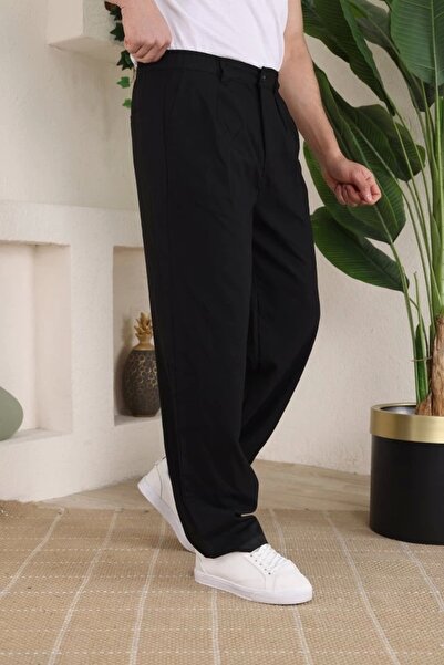 Asil Acar Home Men's Elastic Waist Pleated Baggy Pants
