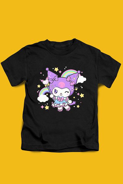 Store Kuromi Pattern Printed Children's Black and White Tshirt
