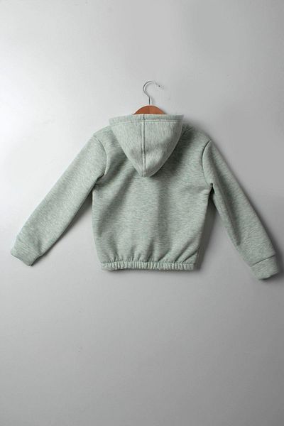 Çocuksan Baby&Kids Wear Дебел суитшърт с качулка, ментово зелен, с щампа „Щастие“, за момиче 5-10 години