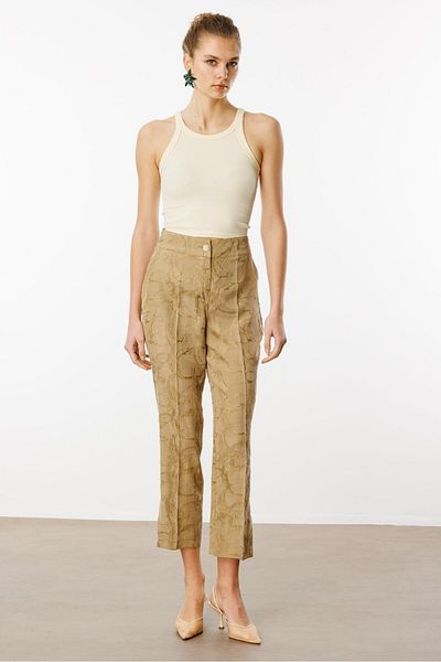 Moda İlgi Modailgi Pantaloni cu tăietură relaxată cu centură elastică la spate și detaliu accesoriu pentru picior - 15061 verde ulei