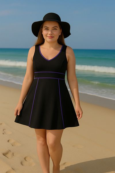 İYİBU Oversize Water Repellent 2-Piece Dress Swimsuit Set – with Straps & Tights