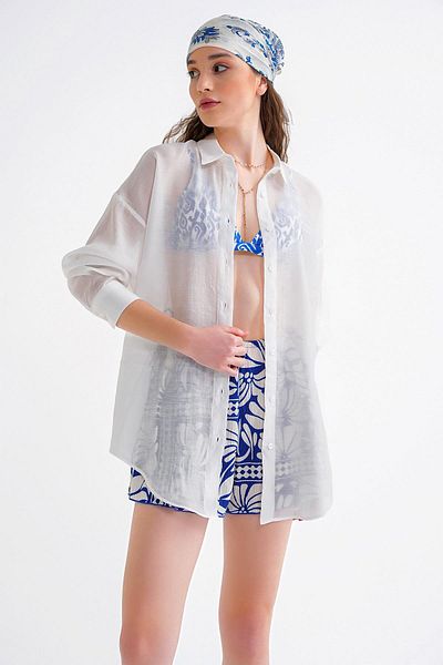 Mixray 4667 Γυναικείο Slim Oversize Modal πουκάμισο Λευκό