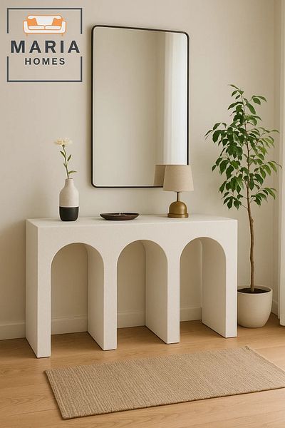 MARIA HOMES Modern Arch Console Table – Textured White Design 120x40x67cm Entryway Accent Furniture