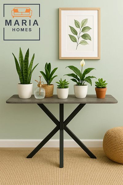 MARIA HOMES Grey Console Table 120x40x77cm with Black Cross Legs – Modern Hallway & Entryway Accent Table