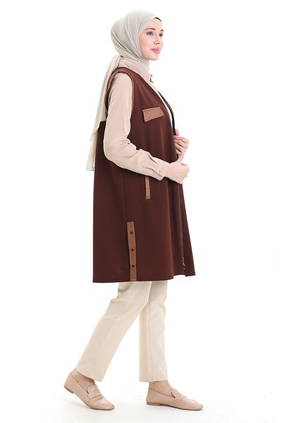 sefamerve Leather Combination Vest 994763-04 Tan