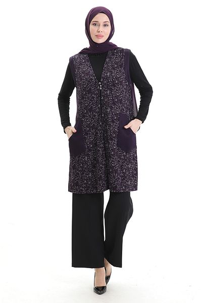 sefamerve Jacquard Buttoned Vest 994727A-04 Plum