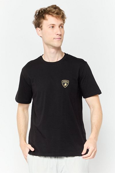 Lamborghini Men Crew Neck Short Sleeves Embroidered Logo T-Shirt, Black