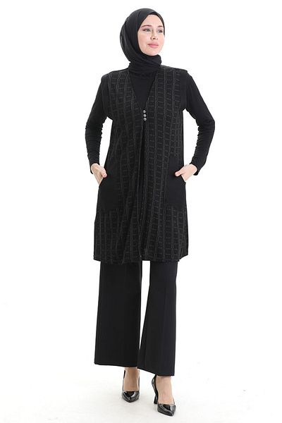 sefamerve سترة جاكار بأزرار 994727C-01 أسود