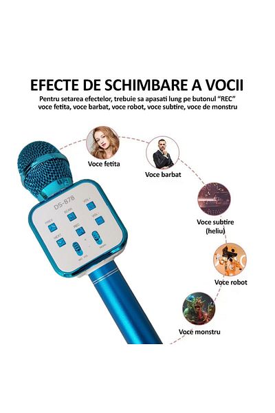 MACVI Macvi® DS878 Karaoke Microphone, Metallic, Clear Sound, Memory Card Playback, Light Blue