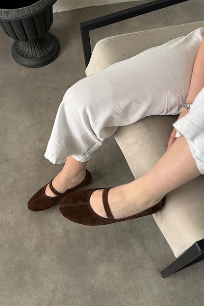 SHOEBELLAS Γυναικείες μπαλαρίνες Fersa Bitter Brown από γνήσιο δέρμα με μονό σωλήνωση