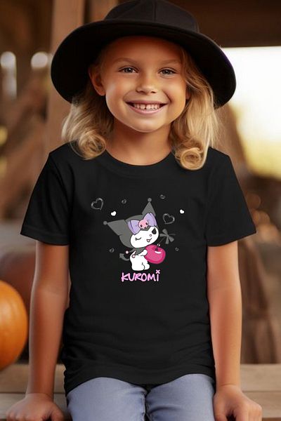 Store Kuromi Pattern Printed Children's Black and White Tshirt