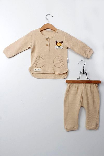 Çocuksan Baby&Kids Wear Baby Set Beige Color Long Sleeve Cotton Set of 2 Tiger Pattern Baby Boy Outfit