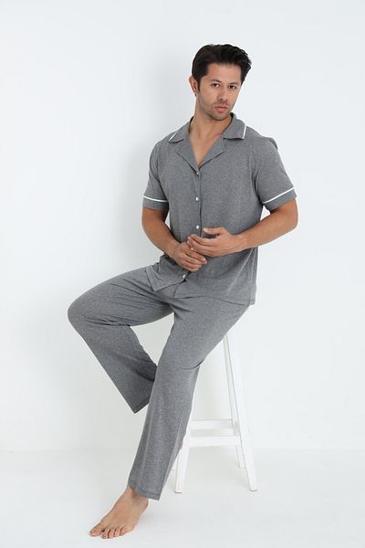 ELİTOL Men's Short Sleeve Button Pajama Suit