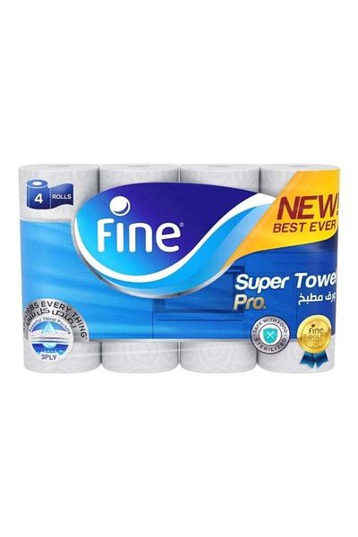 FINE Kitchen Tissue Roll Super Towel Pro, 4 Rolls White