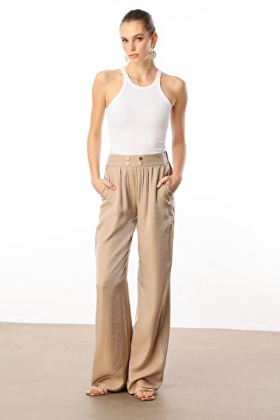 Moda İlgi Modailgi Belt Elastic Waist Drawstring Fastening Troc Detailed Side Pocket Trousers - 10047 Camel