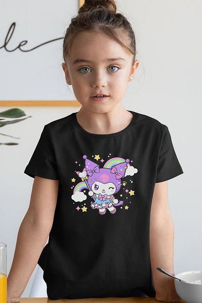 Store Kuromi Pattern Printed Children's Black and White Tshirt