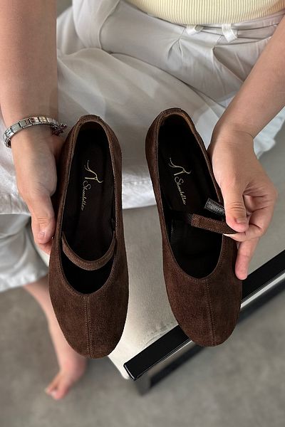 SHOEBELLAS Γυναικείες μπαλαρίνες Fersa Bitter Brown από γνήσιο δέρμα με μονό σωλήνωση