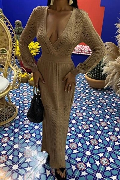 Genel Markalar Derin Yaka Triko Elbise 2856