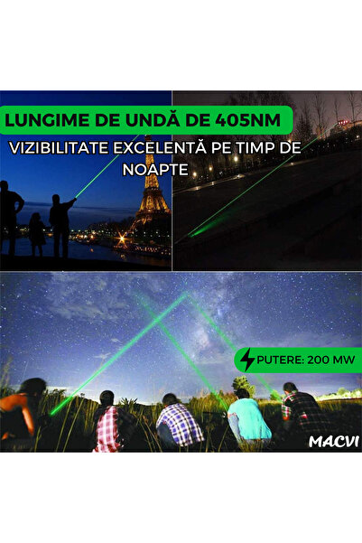 MACVI Laser Pointer Macvi® 405nm, 200mW, aluminum, black, child lock, 100-500m