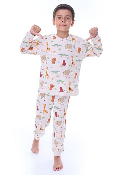 Çocuksan Baby&Kids Wear Σετ πιτζάμες από βαμβακερό ζωάκι για αγόρι με μακρυμάνικο καμηλοπάρδαλη Elephant Lion