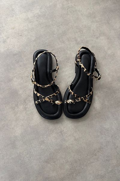 SHOEBELLAS Minka Leopard Gold Ring Detailed Women's Sandals